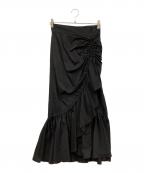 SLYスライ）の古着「アシンメトリーヘムギャザースカート」｜ブラック