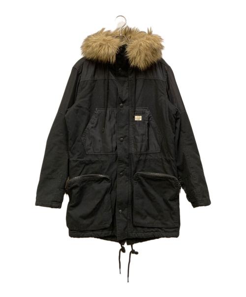 DIESEL（ディーゼル）DIESEL (ディーゼル) フェイクファー ナイロン切替 モッズコート ブラック サイズ:SIZE Sの古着・服飾アイテム