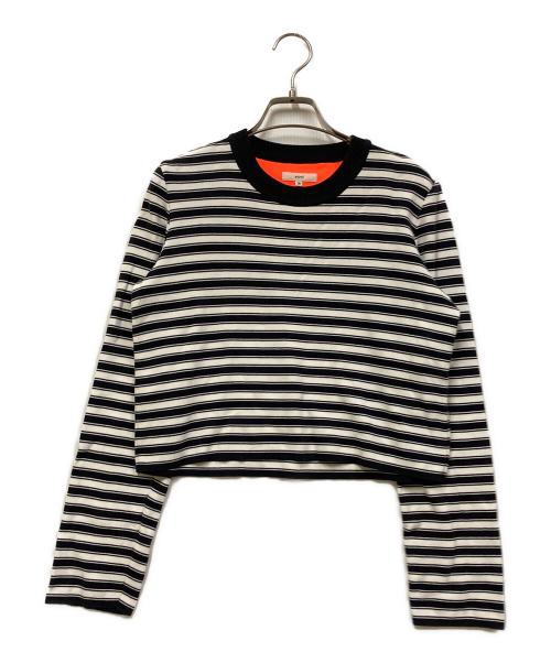 YORI（ヨリ）YORI (ヨリ) ミラノリブボーダーショートニット ネイビー サイズ:38の古着・服飾アイテム