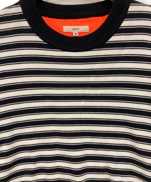 YORI（ヨリ）YORI (ヨリ) ミラノリブボーダーショートニット ネイビー サイズ:38の古着・服飾アイテム
