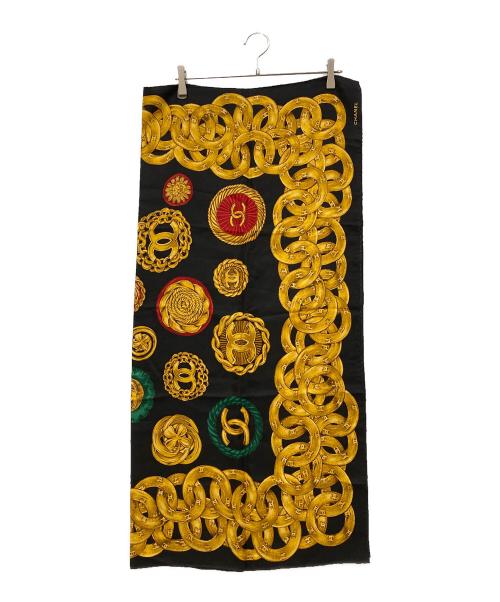 CHANEL（シャネル）CHANEL (シャネル) チェーン柄ココマークスカーフ ブラック サイズ:97×95の古着・服飾アイテム