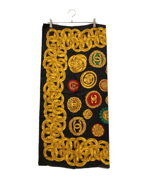 CHANEL（シャネル）CHANEL (シャネル) チェーン柄ココマークスカーフ ブラック サイズ:97×95の古着・服飾アイテム