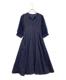 GIRL（ガール）の古着「コンシャススリーブXラインキーネックワンピースドレス」｜ネイビー