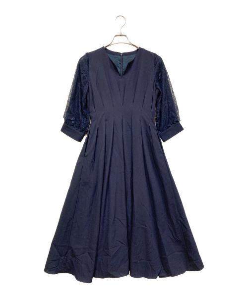 GIRL（ガール）GIRL (ガール) コンシャススリーブXラインキーネックワンピースドレス ネイビー サイズ:Sの古着・服飾アイテム