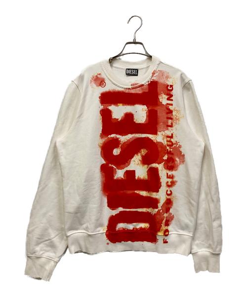 DIESEL（ディーゼル）DIESEL (ディーゼル) クルーネックスウェット ホワイト×レッド サイズ:SIZE Mの古着・服飾アイテム