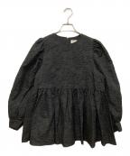 OHGAオオガ）の古着「ジャガードペプラムギャザーブラウス」｜ブラック