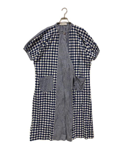 l'atelier du savon（アトリエドゥサボン）l'atelier du savon (アトリエドゥサボン) シルク混コットンチェックワンピース ホワイト×ネイビー サイズ:SIZE Freeの古着・服飾アイテム
