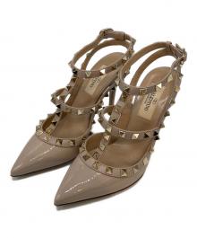 VALENTINO（ヴァレンティノ）の古着「ロックスタッズ レザー ヒール ストラップ パンプス」｜ピンク