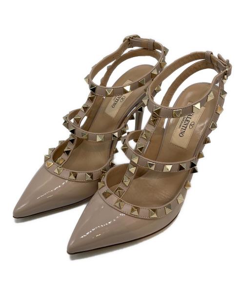 VALENTINO（ヴァレンティノ）VALENTINO (ヴァレンティノ) ロックスタッズ レザー ヒール ストラップ パンプス ピンク サイズ:SIZE 341/2の古着・服飾アイテム