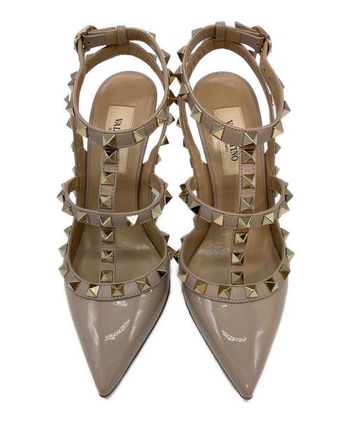 VALENTINO（ヴァレンティノ）VALENTINO (ヴァレンティノ) ロックスタッズ レザー ヒール ストラップ パンプス ピンク サイズ:SIZE 341/2の古着・服飾アイテム