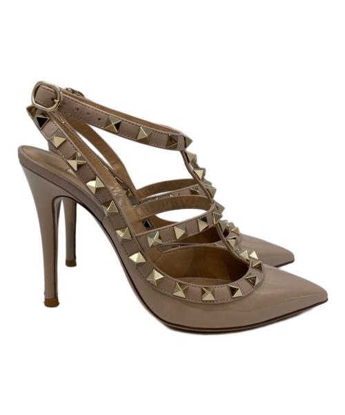 VALENTINO（ヴァレンティノ）VALENTINO (ヴァレンティノ) ロックスタッズ レザー ヒール ストラップ パンプス ピンク サイズ:SIZE 341/2の古着・服飾アイテム