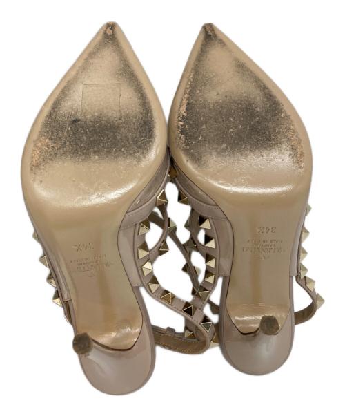 VALENTINO（ヴァレンティノ）VALENTINO (ヴァレンティノ) ロックスタッズ レザー ヒール ストラップ パンプス ピンク サイズ:SIZE 341/2の古着・服飾アイテム
