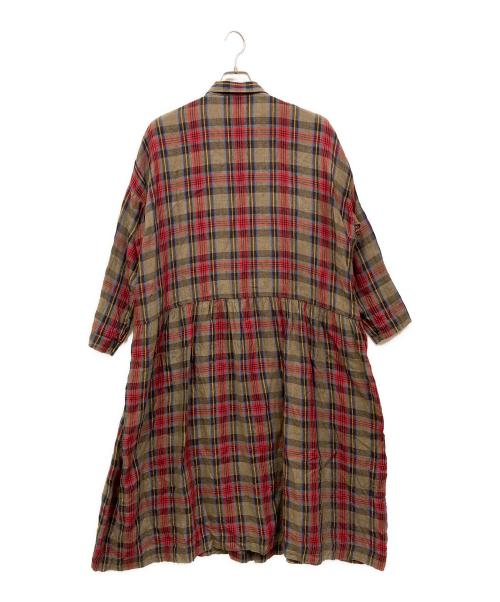 ICHI Antiquites（イチアンティークス）ICHI Antiquites (イチアンティークス) リネンチェックシャツワンピース レッド サイズ:SIZE Freeの古着・服飾アイテム