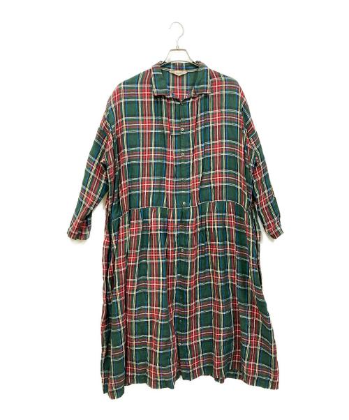 ICHI Antiquites（イチアンティークス）ICHI Antiquites (イチアンティークス) リネンチェックシャツワンピース グリーン サイズ:SIZE Freeの古着・服飾アイテム