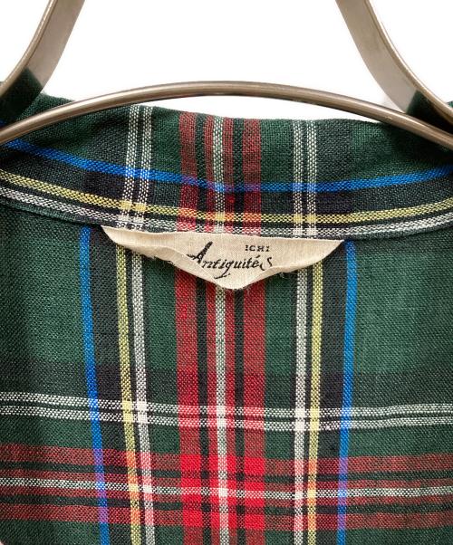 ICHI Antiquites（イチアンティークス）ICHI Antiquites (イチアンティークス) リネンチェックシャツワンピース グリーン サイズ:SIZE Freeの古着・服飾アイテム