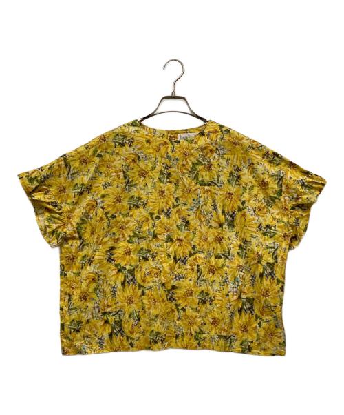 l'atelier du savon（アトリエドゥサボン）l'atelier du savon (アトリエドゥサボン) ひまわりチェックプリント 袖ひらひらブラウス イエロー サイズ:SIZE Fの古着・服飾アイテム