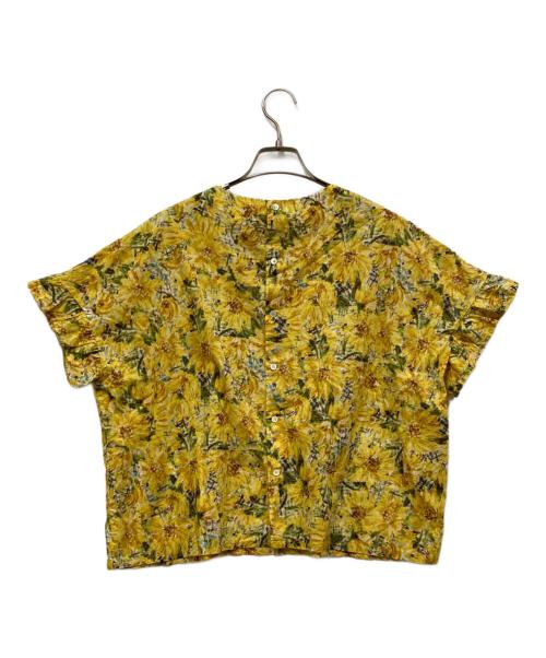 l'atelier du savon（アトリエドゥサボン）l'atelier du savon (アトリエドゥサボン) ひまわりチェックプリント 袖ひらひらブラウス イエロー サイズ:SIZE Fの古着・服飾アイテム