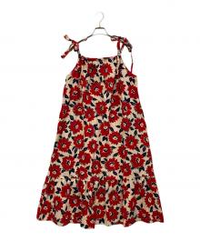 Dot and Stripes CHILD WOMAN（ドットアンドストライプス チャイルドウーマン）の古着「コットン/リネン キャンバスフラワー キャミワンピース」｜レッド
