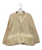 Super Beautyスーパービューティ）の古着「ファー切替ビジューボタンカーディガン」｜アイボリー