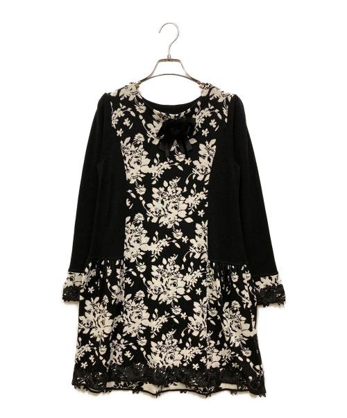 Super Beauty（スーパービューティ）Super Beauty (スーパービューティ) 花柄ニットワンピース ブラック サイズ:SIZE 42 未使用品の古着・服飾アイテム