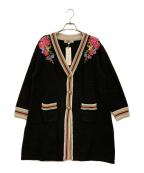 Super Beautyスーパービューティ）の古着「花柄刺繍ロングカーディガン」｜ブラック