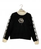 Super Beautyスーパービューティ）の古着「花柄ビジュータートルネックニット」｜ブラック