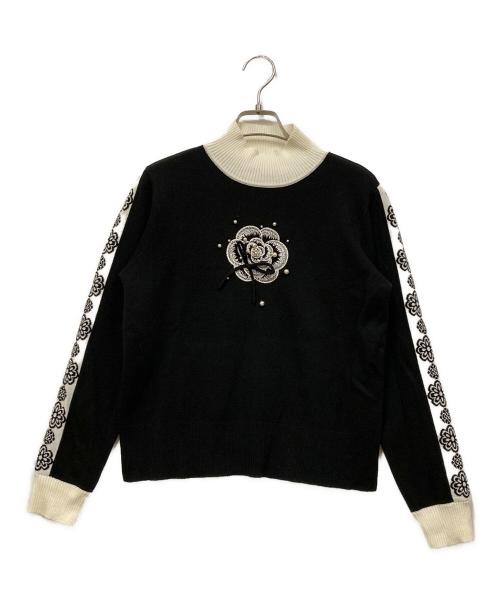 Super Beauty（スーパービューティ）Super Beauty (スーパービューティ) 花柄ビジュータートルネックニット ブラック サイズ:SIZE 42の古着・服飾アイテム