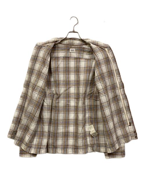 C.P COMPANY（シーピーカンパニー）C.P COMPANY (シーピーカンパニー) リネンチェックジップアップシャツ ベージュ サイズ:SIZE Lの古着・服飾アイテム