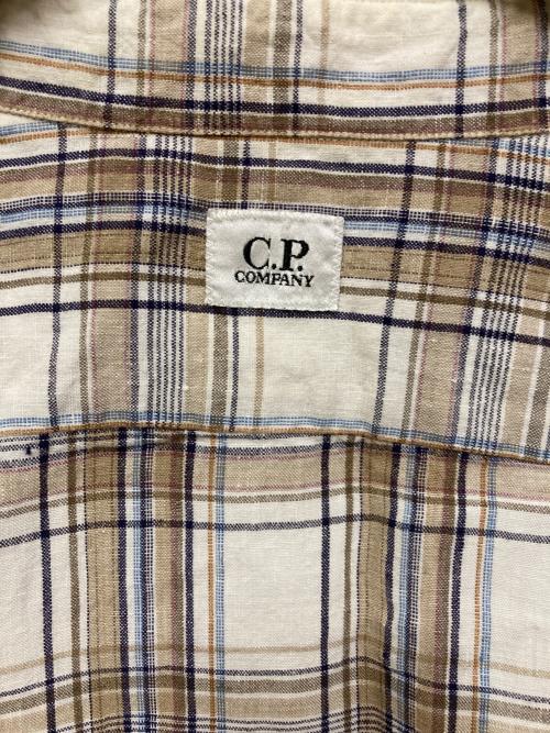 C.P COMPANY（シーピーカンパニー）C.P COMPANY (シーピーカンパニー) リネンチェックジップアップシャツ ベージュ サイズ:SIZE Lの古着・服飾アイテム