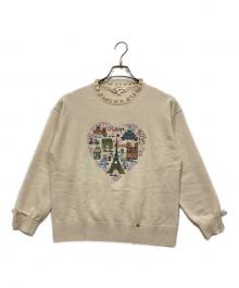 Super Beauty（スーパービューティ）の古着「胸元Paris刺しゅう入りフリルデザインセーター」｜アイボリー