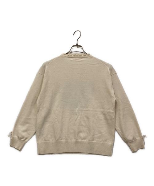 Super Beauty（スーパービューティ）Super Beauty (スーパービューティ) 胸元Paris刺しゅう入りフリルデザインセーター アイボリー サイズ:SIZE 40の古着・服飾アイテム