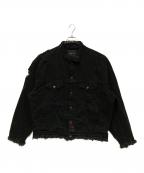 ALMOSTBLACKオールモストブラック）の古着「ダメージ加工 デニムジャケット」｜ブラック