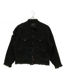 ALMOSTBLACK（オールモストブラック）の古着「ダメージ加工 デニムジャケット」｜ブラック