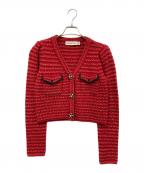 SELF PORTRAITセルフ ポートレイト）の古着「ビジュボタンVネックツイードカーディガン」｜レッド