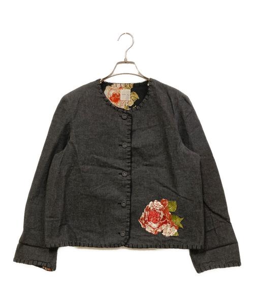 KANEKO ISAO（カネコ イサオ）KANEKO ISAO (カネコ イサオ) 花柄刺繍デニムジャケット ブラック サイズ:不明の古着・服飾アイテム