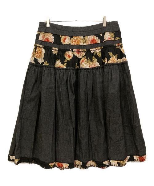 KANEKO ISAO（カネコ イサオ）KANEKO ISAO (カネコ イサオ) 花柄デニムスカート ブラック サイズ:不明の古着・服飾アイテム