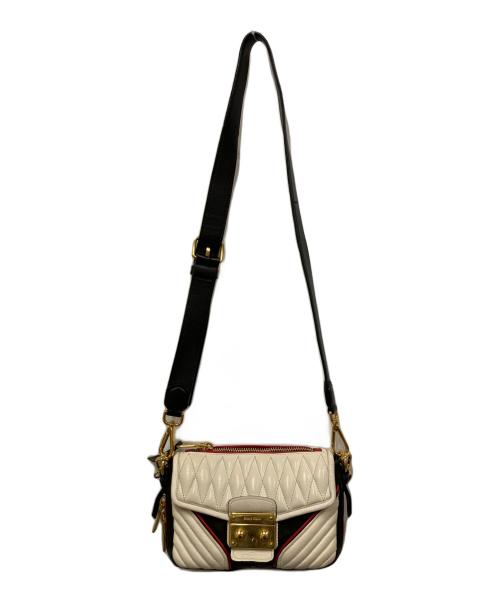 MIU MIU（ミュウミュウ）MIU MIU (ミュウミュウ) NAPPA BIKER COL/バイカー ショルダーバッグ ホワイト×ブラックの古着・服飾アイテム