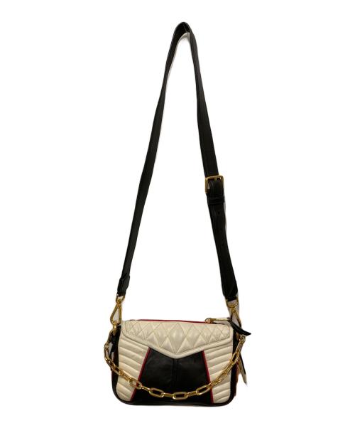 MIU MIU（ミュウミュウ）MIU MIU (ミュウミュウ) NAPPA BIKER COL/バイカー ショルダーバッグ ホワイト×ブラックの古着・服飾アイテム