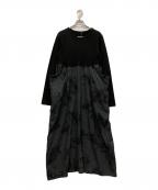 Y'sワイズ）の古着「変形総柄ワンピース」｜グレー×ブラック