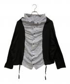 Y'sワイズ）の古着「ストライプ切替デザインカットソー」｜ブラック×ブルー