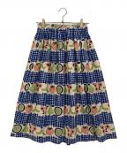 peu presプープレ）の古着「フルーツバスケットプリントスカート」｜ブルー×ベージュ