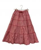 PINK HOUSEピンクハウス）の古着「パッチワークギンガムチェックティアードスカート」｜レッド