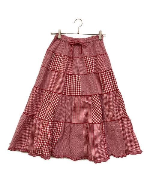 PINK HOUSE（ピンクハウス）PINK HOUSE (ピンクハウス) パッチワークギンガムチェックティアードスカート レッド サイズ:表記なしの古着・服飾アイテム