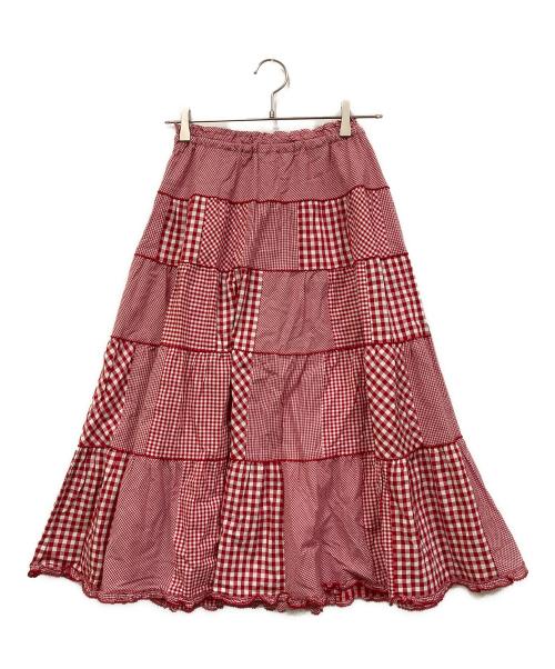PINK HOUSE（ピンクハウス）PINK HOUSE (ピンクハウス) パッチワークギンガムチェックティアードスカート レッド サイズ:表記なしの古着・服飾アイテム