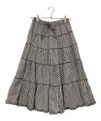 PINK HOUSEピンクハウス）の古着「パッチワークギンガムチェックティアードスカート」｜ブラック