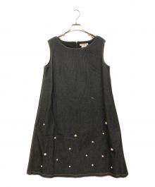 Rene（ルネ）の古着「デニムライクパール装飾ワンピース」｜グレー