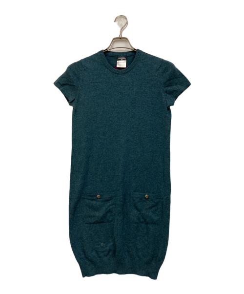 CHANEL（シャネル）CHANEL (シャネル) ココマークボタンカシミヤニットワンピース グリーン サイズ:SIZE 38の古着・服飾アイテム