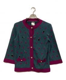 CHANEL（シャネル）の古着「ココマークボタンカシミヤニットジャケット」｜パープル×グリーン