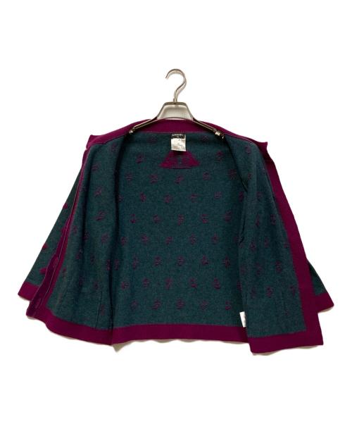 CHANEL（シャネル）CHANEL (シャネル) ココマークボタンカシミヤニットジャケット パープル×グリーン サイズ:SIZE 38の古着・服飾アイテム
