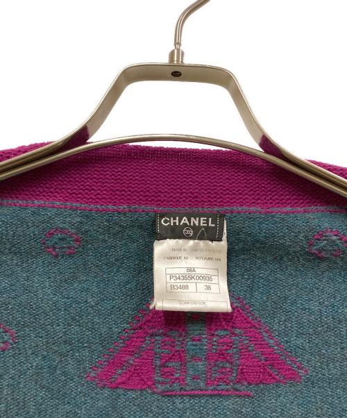 CHANEL（シャネル）CHANEL (シャネル) ココマークボタンカシミヤニットジャケット パープル×グリーン サイズ:SIZE 38の古着・服飾アイテム